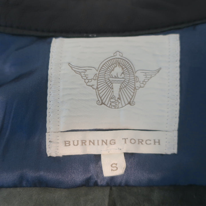 Burning Torch Leather Long Sleeve Button Down Shirt Black Size Small