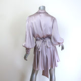 Zimmermann Blouson-Sleeve Mini Wrap Dress Lavender Silk Satin Size 2