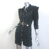 Retrofete Lema Puff Sleeve Mini Dress Black Stretch Denim Size Extra Small