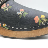 Saint Laurent Floral Print Studded Clogs Black Leather Size 39.5