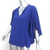 Hermes Cape Sleeve Blouse Cobalt Silk Size 38 V-Neck Top