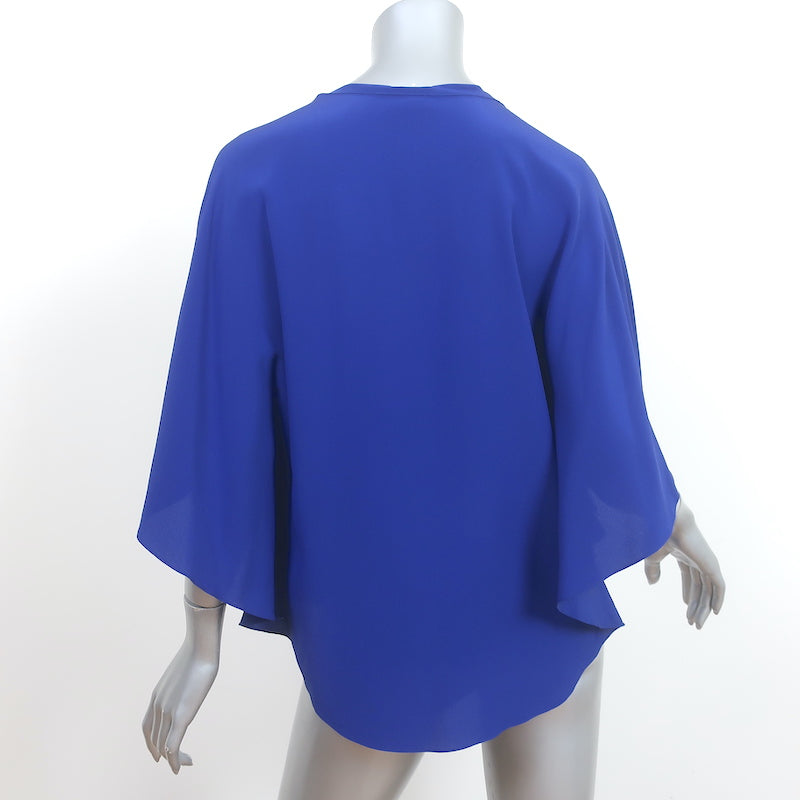Hermes Cape Sleeve Blouse Cobalt Silk Size 38 V-Neck Top