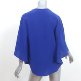 Hermes Cape Sleeve Blouse Cobalt Silk Size 38 V-Neck Top