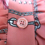 Gucci Ruffle Blouse Pink Floral Chain Print Silk Size 40 Long Sleeve Top