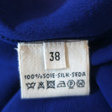 Hermes Cape Sleeve Blouse Cobalt Silk Size 38 V-Neck Top
