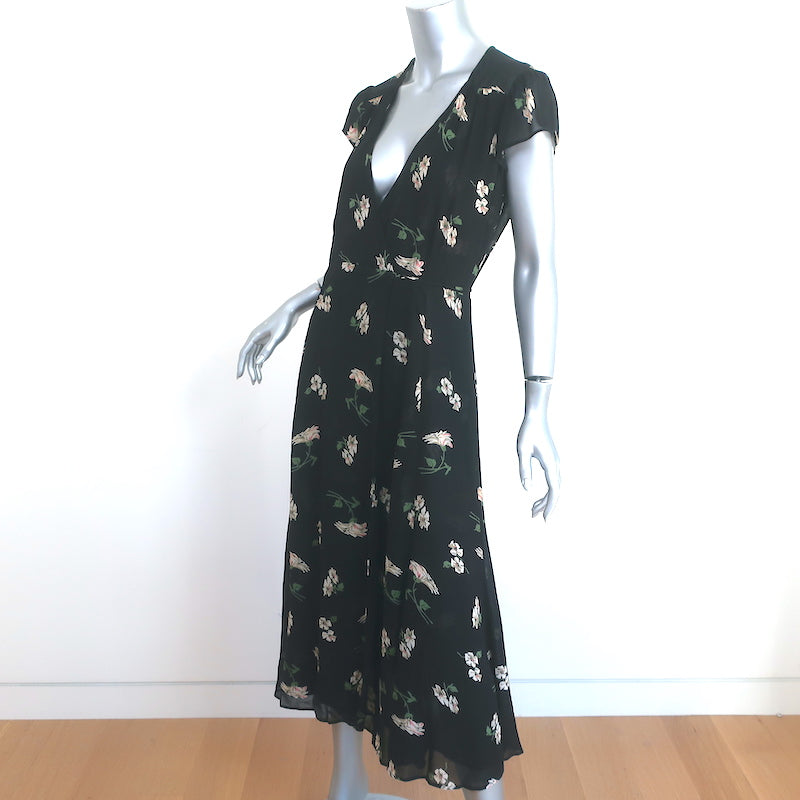 reformation black floral dress Reformation black floral Besse midi dress in Isabella