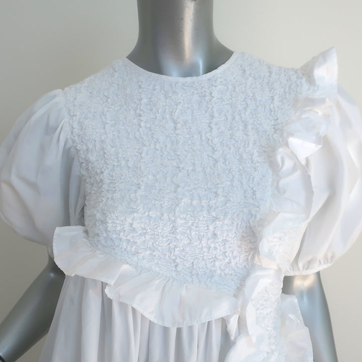 Cecilie Bahnsen Chloe Ruffled Midi Dress White Smocked Stretch Cotton Size US 2