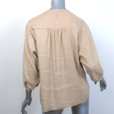 Cuyana Button-Front Blouse Beige Linen-Blend Size Small 3/4 Sleeve Top
