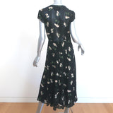 Reformation Carina Midi Wrap Dress Black Floral Print Crepe Size Small