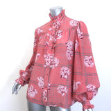 Gucci Ruffle Blouse Pink Floral Chain Print Silk Size 40 Long Sleeve Top