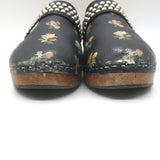 Saint Laurent Floral Print Studded Clogs Black Leather Size 39.5