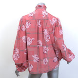 Gucci Ruffle Blouse Pink Floral Chain Print Silk Size 40 Long Sleeve Top