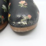Saint Laurent Floral Print Studded Clogs Black Leather Size 39.5