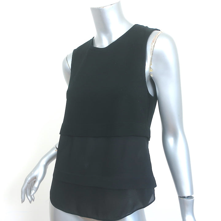 A.L.C. Layered Tank Top Palmer Black Knit &amp; Silk Size Small Sleeveless Blouse