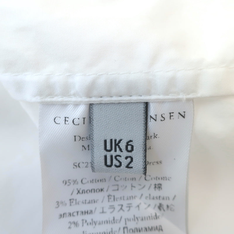 Cecilie Bahnsen Chloe Ruffled Midi Dress White Smocked Stretch Cotton Size US 2