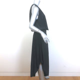 Ramy Brook Audrey Smocked Midi Dress Black Matte Satin Size Large