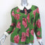 Gucci Collared Bow Blouse Green Rose Print Silk Crepe Size 42 Long Sleeve Top