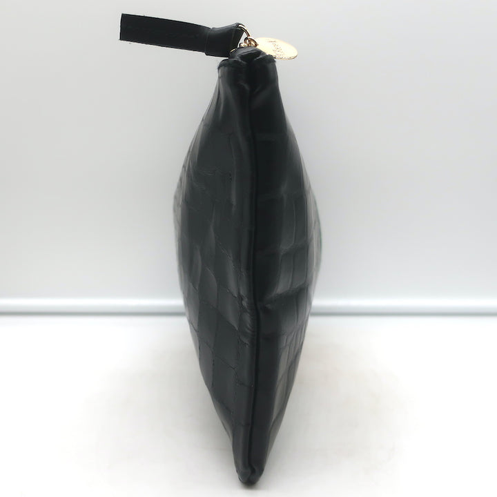 Clare V. Croc-Embossed Striped Flat Clutch Black Leather NEW