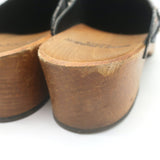 Saint Laurent Floral Print Studded Clogs Black Leather Size 39.5