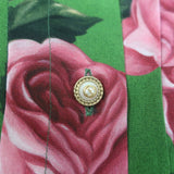 Gucci Collared Bow Blouse Green Rose Print Silk Crepe Size 42 Long Sleeve Top