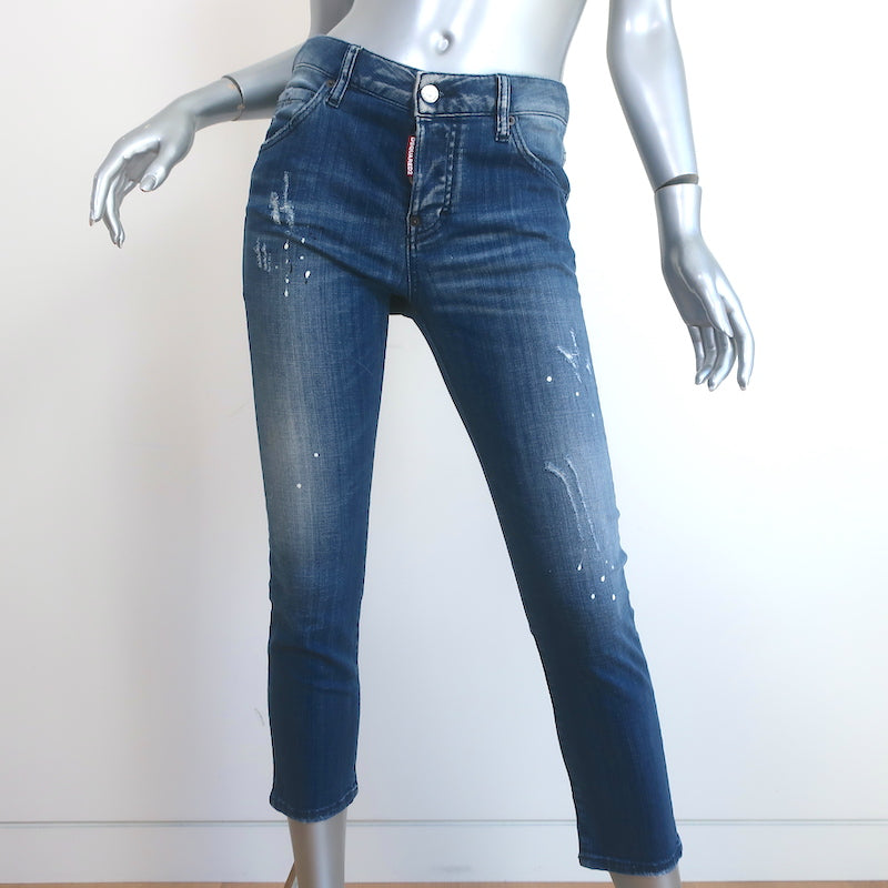 Dsquared2 Cool Girl Cropped Jeans Paint Splatter Stretch Denim
