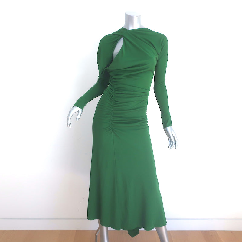 Victoria Beckham Slash-Neck Ruched Asymmetric Midi Dress Green Size US Celebrity Owned Victoria Beckham Slash-Neck Ruched Asymmetric Midi Dress Green Size US Celebrity Owned