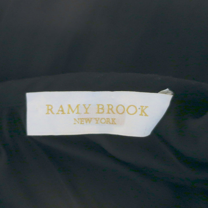 Ramy Brook Audrey Smocked Midi Dress Black Matte Satin Size Large