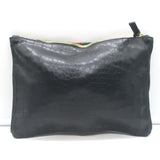 Clare V. Croc-Embossed Striped Flat Clutch Black Leather NEW