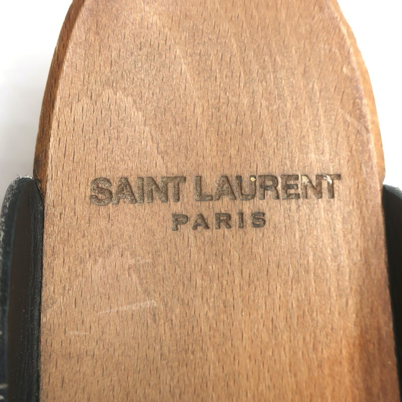 Saint Laurent Floral Print Studded Clogs Black Leather Size 39.5