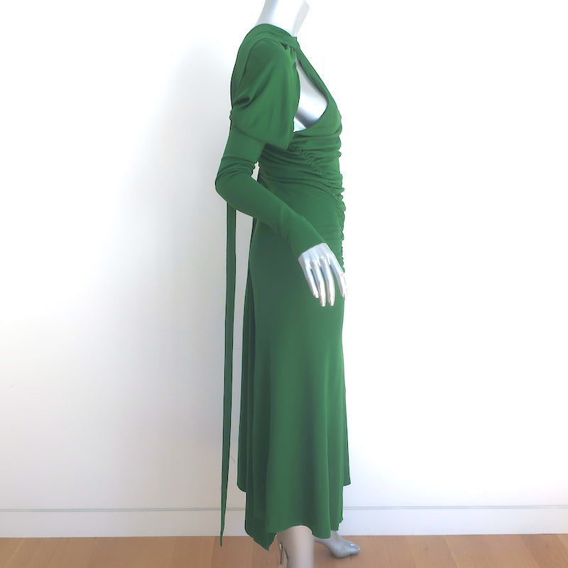 Victoria Beckham Slash-Neck Ruched Asymmetric Midi Dress Green Size US 2