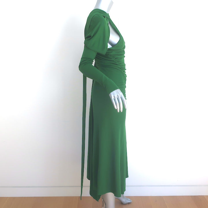 Victoria Beckham Slash-Neck Ruched Asymmetric Midi Dress Green Size US 2