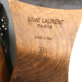 Saint Laurent Floral Print Studded Clogs Black Leather Size 39.5