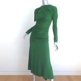Victoria Beckham Slash-Neck Ruched Asymmetric Midi Dress Green Size US 2