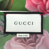 Gucci Collared Bow Blouse Green Rose Print Silk Crepe Size 42 Long Sleeve Top