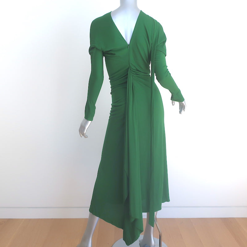 Victoria Beckham Slash-Neck Ruched Asymmetric Midi Dress Green Size US 2