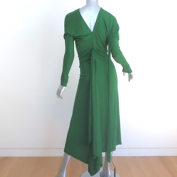 Victoria Beckham Slash-Neck Ruched Asymmetric Midi Dress Green Size US 2