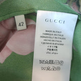Gucci Collared Bow Blouse Green Rose Print Silk Crepe Size 42 Long Sleeve Top