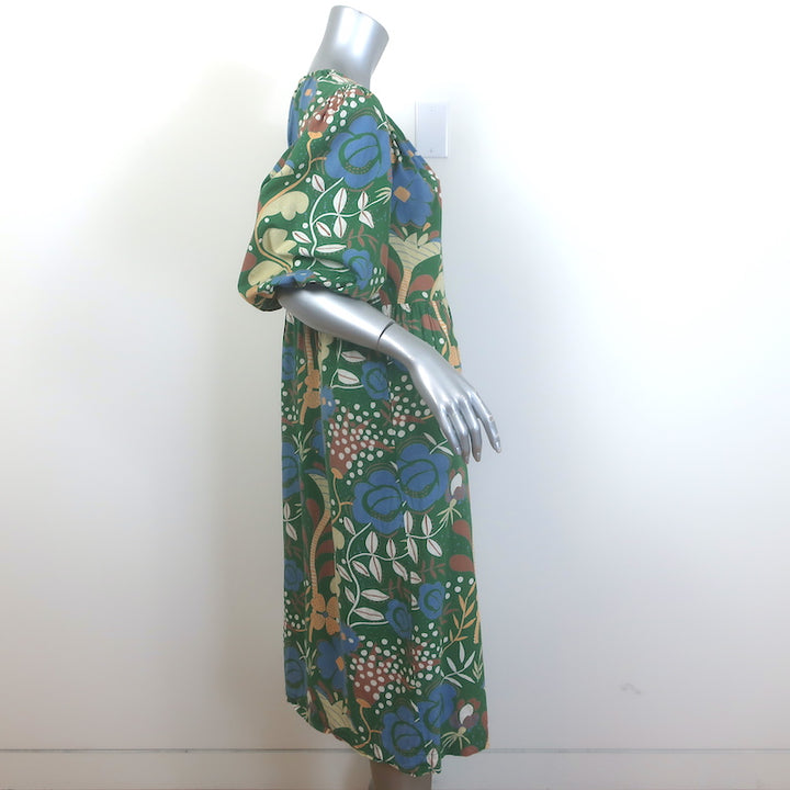 Velvet by Graham &amp; Spencer Midi Dress Green Floral Print Cotton Size Medium