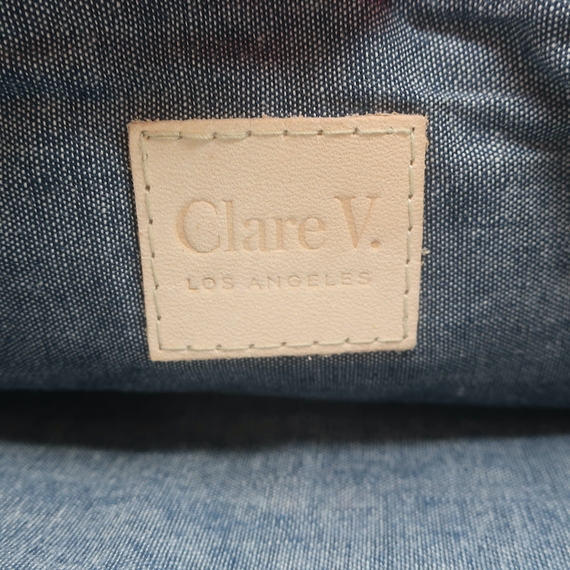 Clare V. Croc-Embossed Striped Flat Clutch Black Leather NEW