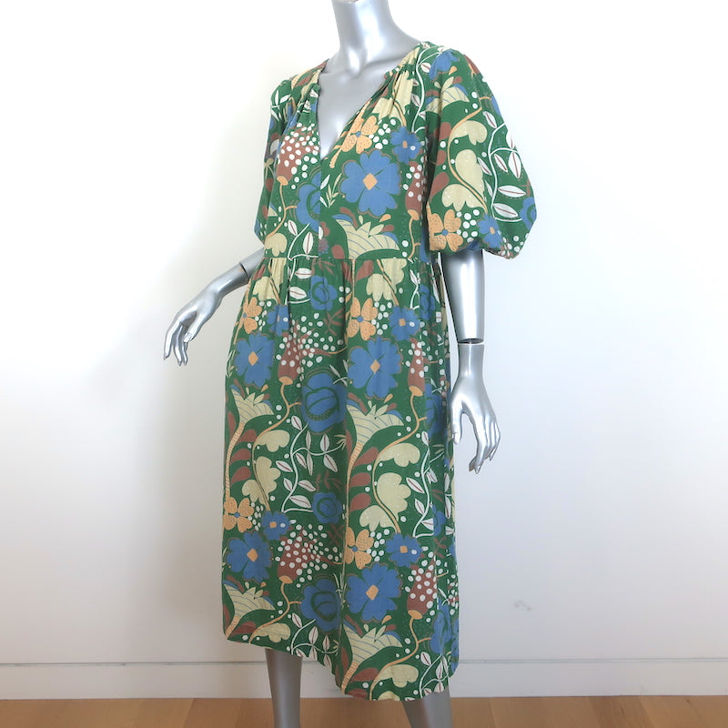 Velvet by Graham &amp; Spencer Midi Dress Green Floral Print Cotton Size Medium