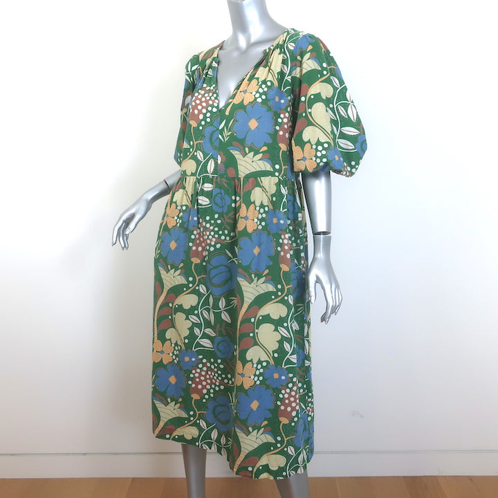 Velvet by Graham &amp; Spencer Midi Dress Green Floral Print Cotton Size Medium