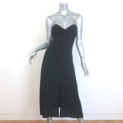 The Kooples Rhinestone-Strap Midi Dress Black Silk Size 1