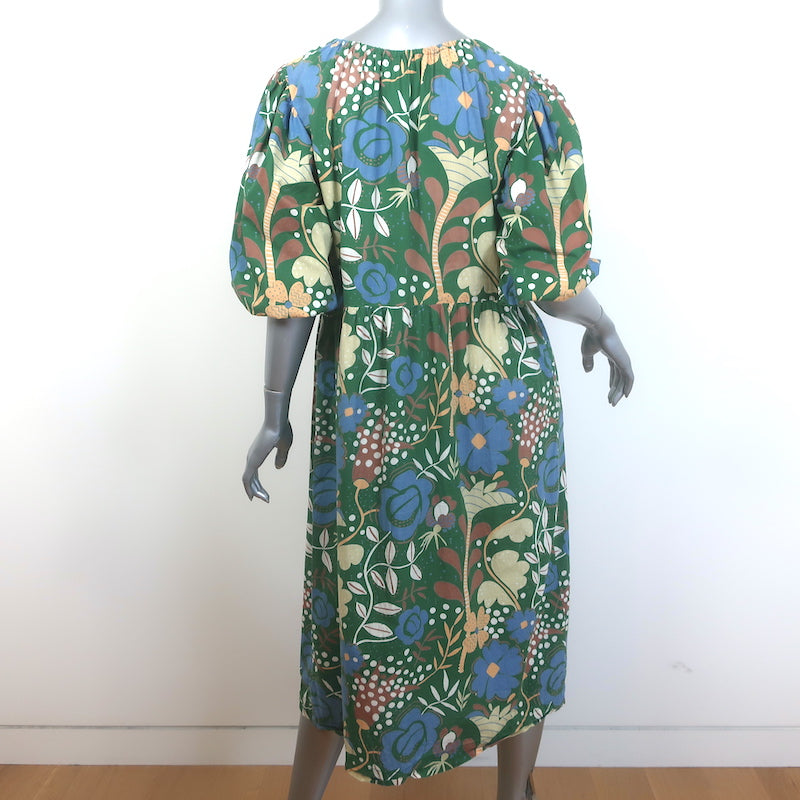 Velvet by Graham &amp; Spencer Midi Dress Green Floral Print Cotton Size Medium