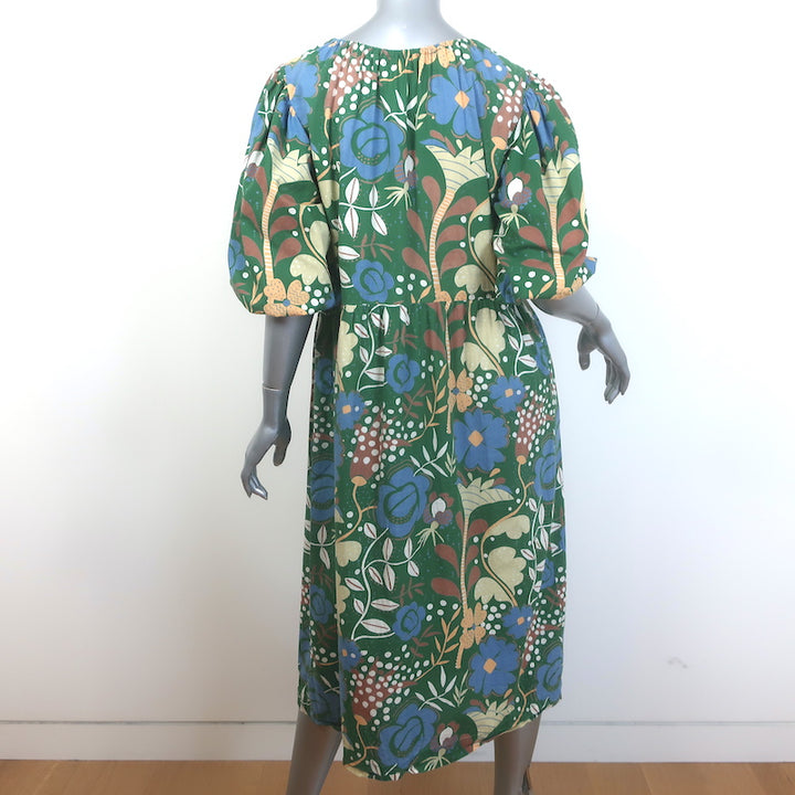 Velvet by Graham &amp; Spencer Midi Dress Green Floral Print Cotton Size Medium