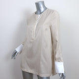 Brunello Cucinelli Contrast-Cuff Blouse Cream/Gold Striped Silk Size Medium
