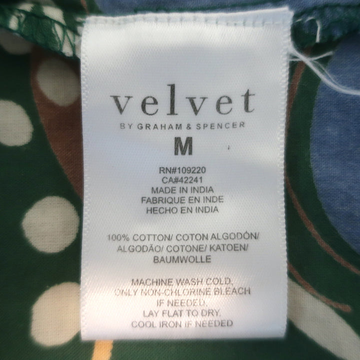 Velvet by Graham &amp; Spencer Midi Dress Green Floral Print Cotton Size Medium