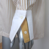 Brunello Cucinelli Contrast-Cuff Blouse Cream/Gold Striped Silk Size Medium