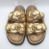Valentino Atelier 03 Rose Edition Slide Sandals Gold Metallic Leather Size 39.5