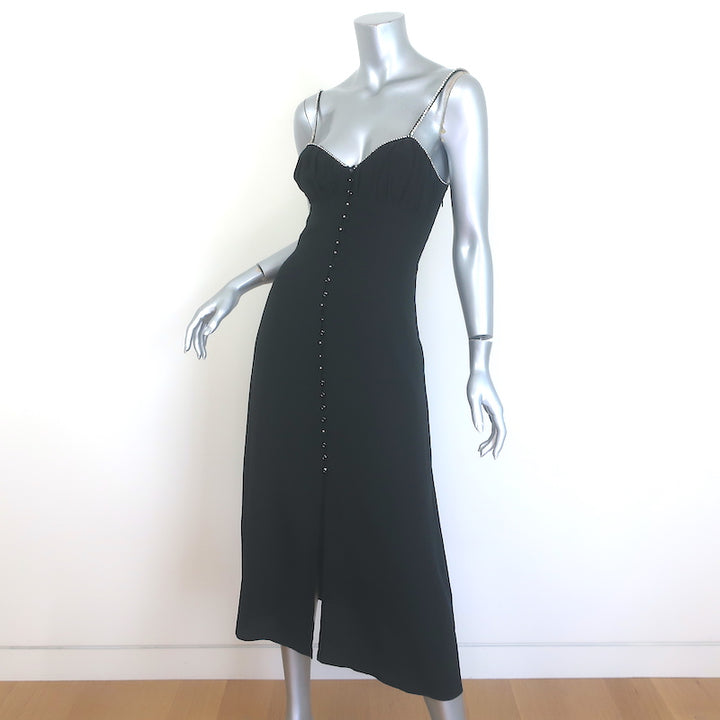 The Kooples Rhinestone-Strap Midi Dress Black Silk Size 1