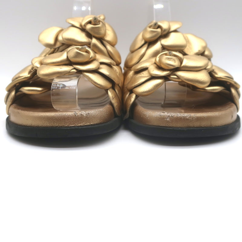 Valentino Atelier 03 Rose Edition Slide Sandals Gold Metallic Leather Size 39.5